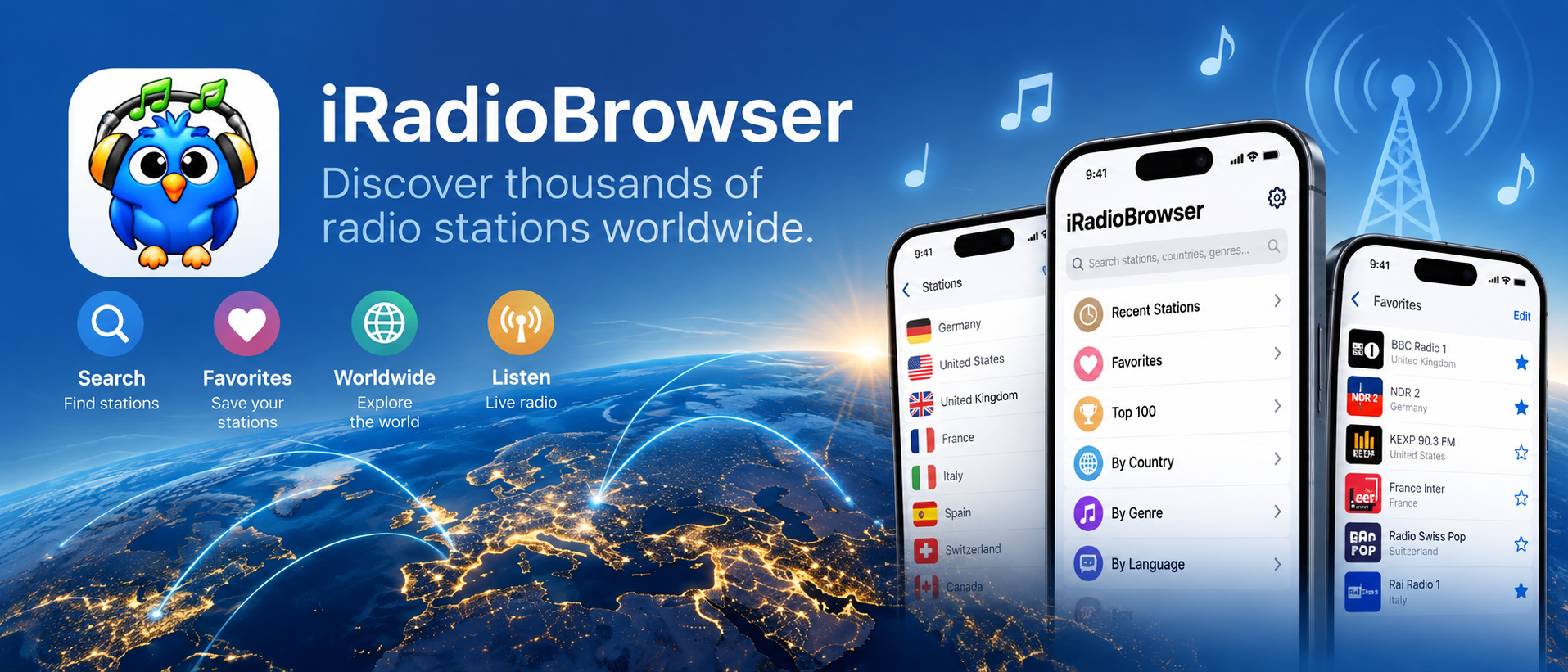 iRadioBrowser for iPhone and iPad with search, Favorites and worldwide radio stations